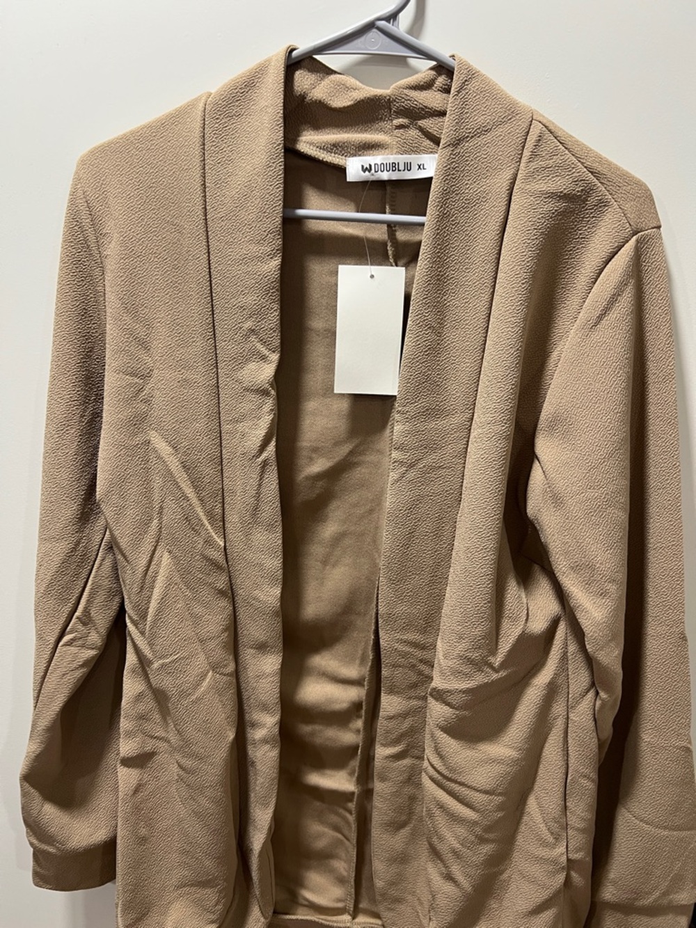Doublju Tan Open-Front Blazer Cardigan